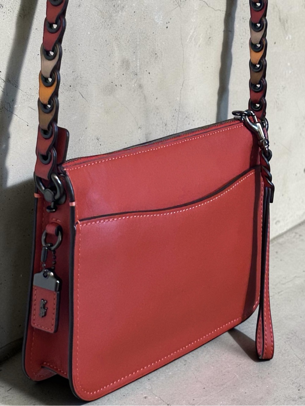 COACH 1941 Grommet Links Glovetanned Leather Soho XBody/Clutch in Vermillion